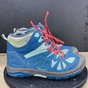 Merrell Capra Mid Turquoise Youth Size 5.5M Waterproof Blue Hiking Boots Lace Up